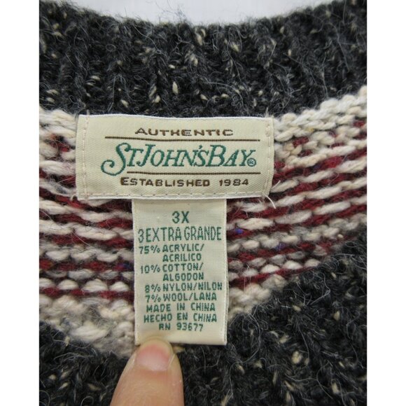 VINTAGE St Johns Bay Sweater 3X Plus Wool Fair Isle Nordic Yoke 90s * - Picture 10 of 11